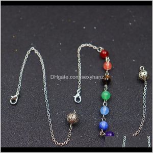 Rock Crystal Quartz 10Strandlot Wholesale Reiki Pendulum Healing Mixed 7 Chakra Gem Stone Beads Chain Accessories Charms Colorful Qylo Cptgh