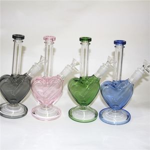 Pink Blue Purple Black Green Heart Shape Glass Bong Water Pipes Hookah Ice Catcher Tjock Dab Oil Rig Bubbler Bongs With Smoking Dry Herb Bowl Quartz Banger Nails