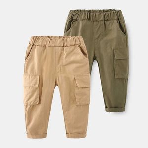 Spring Autumn 2 3 4 6 8 10 Years Children Clothing Solid Color Casual Trouser Cotton Pocket Cargo Pants For Kids Baby Boys 210529