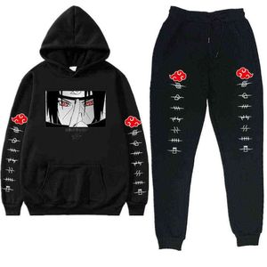 Set da uomo Set da 2 pezzi Akatsuki Uchiha Ltachi Anime Tuta Uomo Donna Autunno Inverno Felpa con cappuccio + Pantaloni con coulisse Felpa con cappuccio X1027