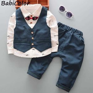 Yenidoğan Bebek Bahar Erkek 3 adet Giyim Seti Toddler Pamuk Beyefendi Suit Erkek Bebek Casual Spor Takım Elbise Bebek Erkek Sonbahar Seti G1023