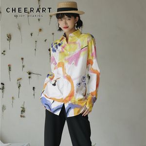 Designer autunno camicetta da donna a maniche lunghe con colletto abbottonato camicia in cotone bianco moda grande stampa abbigliamento 210427