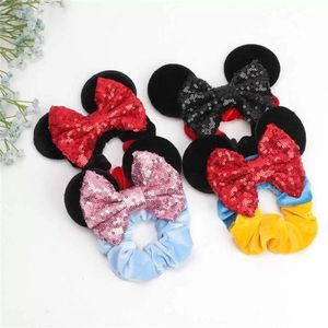 Children's Princess Hair Ring Ornament New Year Mouse Ear Mermaid Sequin Bow Hair Circle Candy colors Plush Lovely Kids Girls Headdress Accessories Gifts