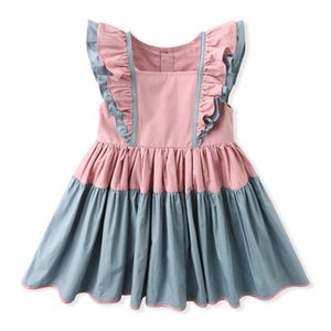 2-6Y Summer Flying Sleeve Girls Dress Lotus Leaf Cotton Stitching Sweet Barn Princess 210515