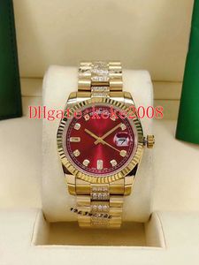 2 kolory Moda Unisex Zegarki Zegarek 36mm 128348RBR 128235 Yellow Gold Red Dial Diamond 2813 Ruch Automatyczne Mechaniczne Męskie Damskie zegarek