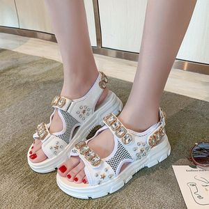 Sommer Frauen Platform Sandalen Chunky Wedges Schuhe Für Frau Luxus Designer Marke Sport Lässige Mode Rhinestone Sandal White