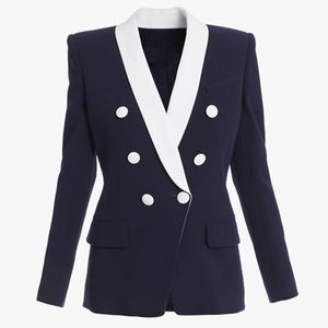 HIGH STREET est Fashion Designer Jacke Damen Zweireihiger Farbblock-Blazer mit Schalkragen 210521