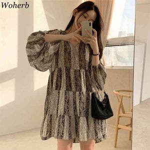 Vestidos Mujer Summer V Neck Printed Vintage Dress Indie Folk Lantern Sleeve Loose Korean Fashion Dresses Women 210519