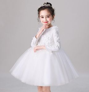 Słodkie białe aplikacje koraliki kolano dziewczyny Kwiat Kwiat Girl Dresses Princess Party Child Spódnica Custom