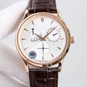 Top Master Ultra Thin 1372520 Automatiska Mens Watch Reserve de Marche Power Reserve Sapphire Q1372520 Rose Gold Case Gents Sport Klockor Brun Läderband