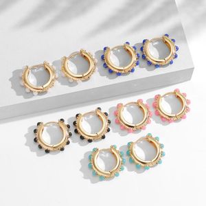 Pearl Huggie Hoop Ohrringe großhandel-Mode Opal Stein Kleine Hoop Ohrring Für Frauen Einfache Runde Simulierte Perle Huggies Kristall Ohrringe Schmuck