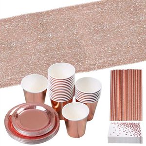 Disposable Dinnerware HGHO 146 Pcs Rose Gold Dot Party Tableware Paper Plates And Napkins Cups For Wedding Bridal Shower Engagement Birthday