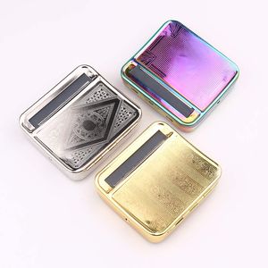 Rökning 78mm Cigarettrullmaskin Manuell Tabaksutrustning Metall Silver Gold Holografisk Prägling Väska A02