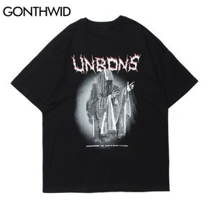 T-Shirts Punk Rock Gothic Hip Hop Streetwear Men Devil Print Distressed Casual Cotton Harajuku Short Sleeve Tees Tops 210602