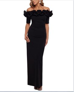 黒スパンデックス高級イブニングドレス2021女性エレガントなバトーロングパーティー女性シースウエディングドレス