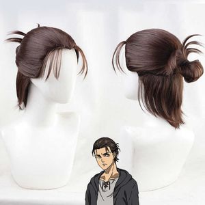 The Final Season Attack on Titan Eren Jaeger Cosplay Wig Brown Heat Resistant Synthetic Hair 2 Types s + Cap Y0913