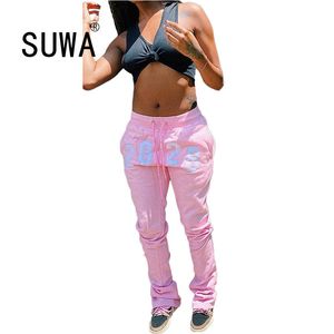 2828 번호 인쇄 캐주얼화물 바지 여성 높은 허리 바지 Drawstring Baggy Sweatpant 운동 조깅 레깅스 Streetwear 210525