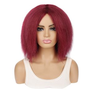 Parrucca mista di capelli veri Copricapo vino rosso soffice copricapo esplosivo Parrucche di capelli corti afro
