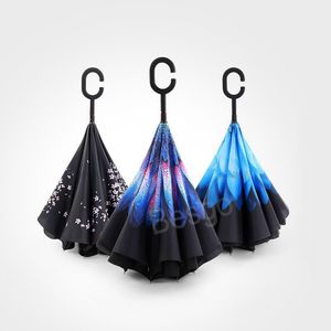 Double Layer Inverted Umbrellas Reverse Windproof Sunny Umbrella With C Handle Unisex Bend Handles Umbrella Portable Rain Gear BH6125 TYJ