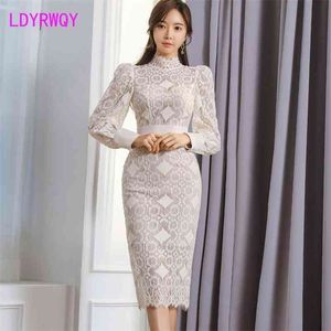 Korean version of the ladies' temperament slim stitching lace bag hip fashion dress Office Lady Cotton 210416