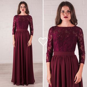 Modest Lace A Line Chiffon Floor Length Long Sleeve Bridesmaid Dress Jewel Women Formal Prom Gowns