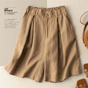 Kvinnors shorts med hög midja bomull linne harajuku casual lösa knappar bermuda för kvinnor sommar plus storlek 5xl 210722
