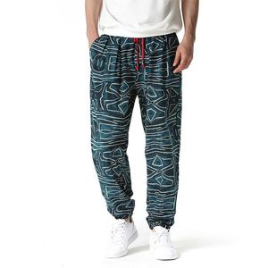 Pantaloni da uomo Pantaloni da jogging con stampa grafica a righe vintage Pantaloni da jogging da uomo in lino di cotone Harajuku Streetwear Pantaloni casual Ropa Hombre