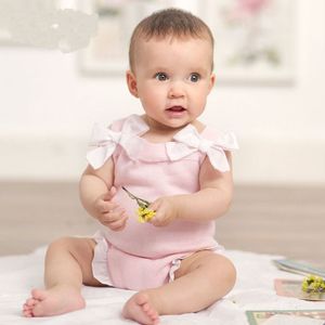 Baby tjejer kläder höst stickad romper spädbarn född tjej pojkar båge spets tröja jumpsuit för 210429