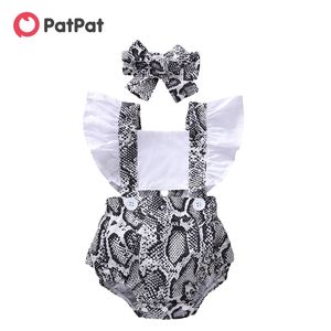 Chegada Verão 2 peça Bebê Flutter-Manga Impressão Elegante Romper com Headband Set Baby's Roupas 210528