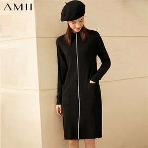 Minimalismo Autunno Inverno Maglioni da donna Causale Lavorato a maglia Oneck Slim Flim Abiti al ginocchio per le donne 12030471 210527