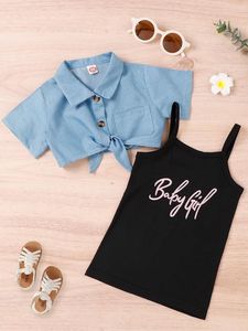 Baby Knot Hem Top Letter Ricamo Cami Dress SHE