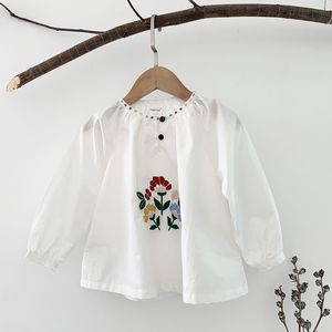 Bordado flor bebê meninas blusa camisa moda floral manga longa impressa 210429