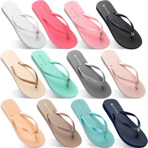 2021 Sommar Flip Flops Kvinnor Flat med Seaside Glazed Blue Beach Slippers Non-Slip Sand Grå Guld Vit Utländsk Trade Eleven