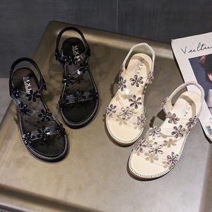 Sandaler Sommar Kvinnor Eleganta Slides Heels Lady Fashion Flowers Flat Shoes Femme Casual Girls Wedges Platform 4cm Zapatos