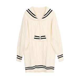H.SA Kvinnor Pullover Sailor Collar Koreansk stil Fashion Fall Sweater och Jumpers Long Knit Dress Pull Femme 210417