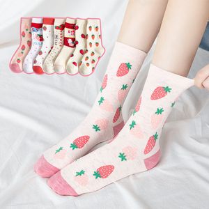 3 Pieces Harajuku Sweat Fruit Strawberry Socks Women Cotton Sock Student Korean Style Cartoon Print Women Cotton Socks 210422