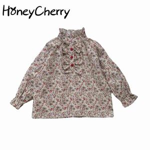 spring girl shirt floral retro long-sleeved baby clothes blouse for s 210515