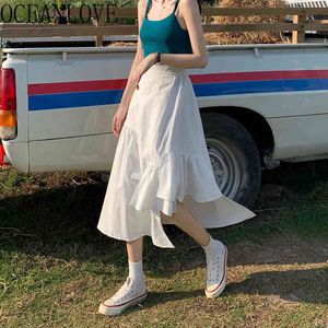 不規則なソリッドスカートの女性のフリルハイウエストファッション夏ファルダの女の子エレガントなロングスカートすべてのマッチ16909 210415
