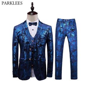 Royal Blue Paisley Wedding 3 Piece Suits Set Men Wedding Prom Dress Suits With Pants Mens Slim Fit Two Button Terno Masculino 210522