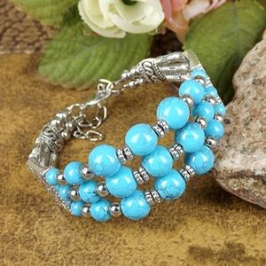 Bohemia Ethnic Fusion Bracelet Red /blue Stone Round Glass Beads Bangle Carving Bracelet A203g Q0719