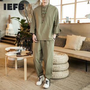 IDEFB Męska wiosna Letni Chiński Tang Garnitur Dwa Kawałki Zestaw Dla Mężczyzn Causal Loose Button Pullover Topy + Spodnie sznurkowe 210524