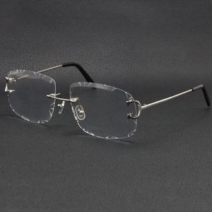 Solglasögon Partihandel säljer Rimless Unisex Silver Gold Metal Frame Eyewear Lunettes Driving Glasögon C dekoration glasögon ramar män kvinnor skär topplins