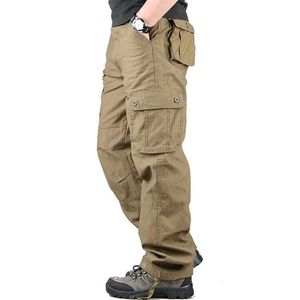 Męskie spodnie męskie ładunki multi kieszenia wojskowe taktyczne zniszczenia armii streetwearu proste spodnie swobodne długie spodnie 44