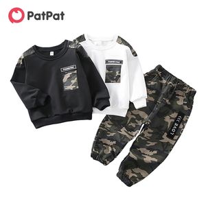 Arrival Spring and Autumn 2-piece Baby Toddler Boy Camouflage Letter Print Pullover Casual Harem Pants Set 210528