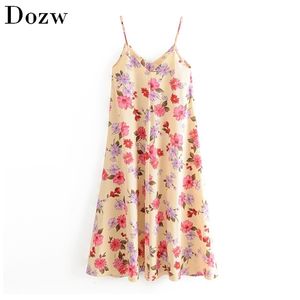 Boho Styles Floral Print Long Dress Sexy Deep V Neck Sleeveless Beach Women Summer Backless Loose Holiday Ropa Mujer 210515