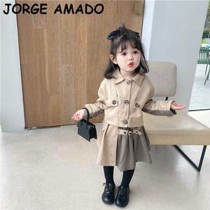 British Style Girl Sets Baby Long Sleeve Coat+plaid Skirt Fashion 2PCS Outfits Suit Clothes 1-7Y E57060 210610
