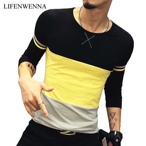 Moda marca homens camiseta mola o pescoço retalhos de manga comprida homens mais tamanho op ees s m-5xl 210629