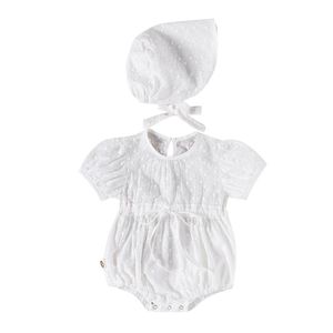 0-24M Born Baby Girl Short Sleeve Romper White Solid Hole Floral Jumsuit For Cute Toddler Girls Jumpsuits