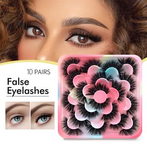 10 Pairs 3D Synthetic Fiber False Eyelashes Thick Curl Long Dramatic Handmade Reusable Full Strip Eyelash