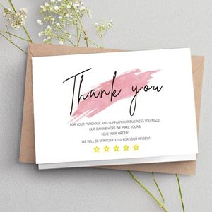 Greeting Cards 30pcs/pack Pink Thank You Card For Business Package Decoration Your Order Online Feedback Love